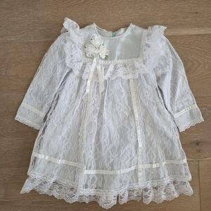 Vintage Gunne Sax Toddler Dress, Light Blue With Lace And Flower Accent, Sz 2T